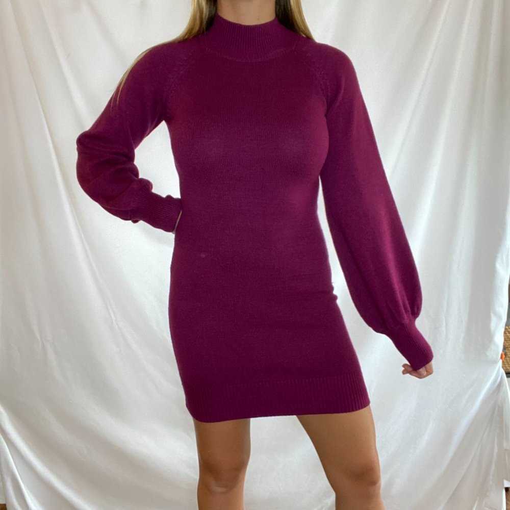NWT She + Sky maroon long-sleeve sweater dress, size S